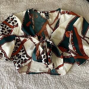 SHEIN Women's Patterned Blouse with Green and Brown Accents